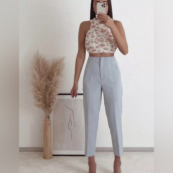 Zara floral jacquard knit crop top Size S pink beige Ref: 3859/025 - Picture 1 of 4